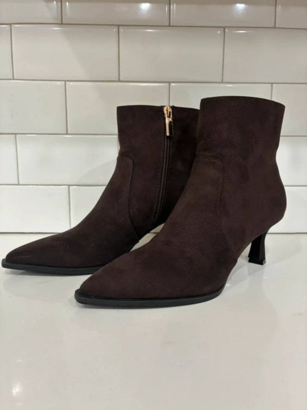 Brown suede zipper ankle boots